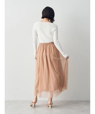 YECCA VECCA ラメチュールギャザースカート Pink Beige