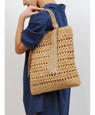 UNBILLION cachecache 下がりグログランペーパー柄編みトート ブラウン