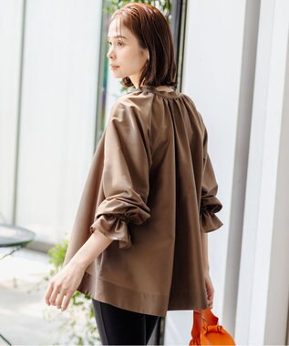 組曲 S 【洗える・涼感】シアーボイルギャザー ブラウス ダークブラウン系