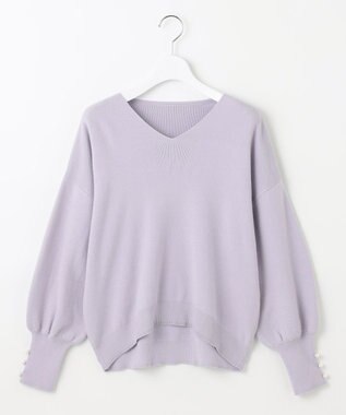 Feroux 【洗える】Vネック プルオーバー ニット ライラック系