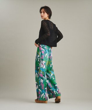 GRACE CONTINENTAL ボタニカルプリントワイドパンツ グリーン