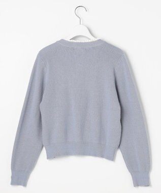 Feroux レーストリム ニット カーディガン スカイブルー系