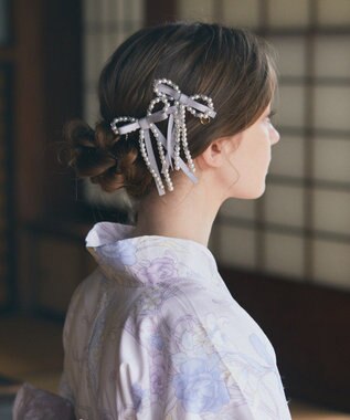 Maison de FLEUR パールリボン2SETクリップ Grayish Blue