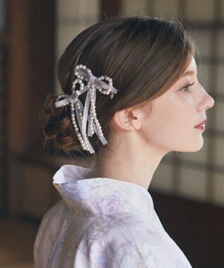 Maison de FLEUR パールリボン2SETクリップ Grayish Blue