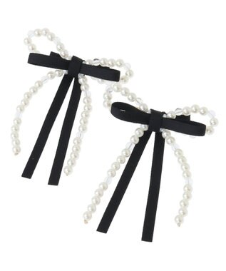 Maison de FLEUR パールリボン2SETクリップ Black