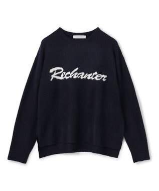 UNFILO ふわふわニット ロゴジャガード ダークネイビー×グレーロゴ