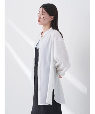 earth music&ecology バンドカラーストライプシャツ Cream