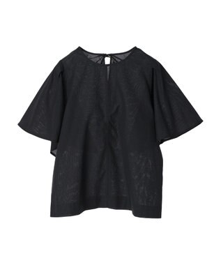 Green Parks 綿麻混袖フレアブラウス Black