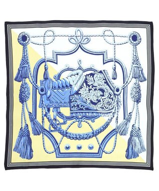 Marca ＜春の新作！＞【伝統横濱スカーフ】ビッグタッセル&鞍（FET-056） 小判 シルクツイル スカーフ イエロー×ブルー