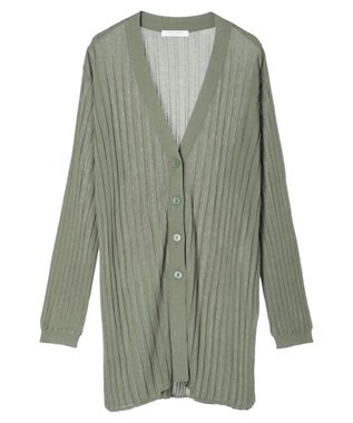 Green Parks 推しニット　リブ編みミドル丈カーディガン Khaki