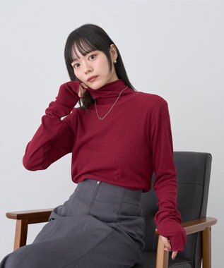earth music&ecology リブタートルネックプルオーバー Red