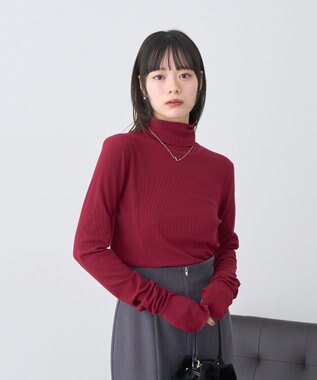 earth music&ecology リブタートルネックプルオーバー Red
