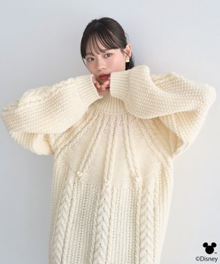 earth music&ecology 【予約】Disney/ポイントミッキーケーブルニット アイボリー