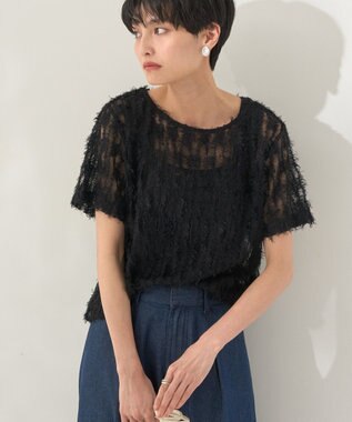 AMERICAN HOLIC チュールフリンジシアーＴシャツ Black