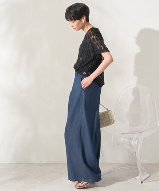 AMERICAN HOLIC チュールフリンジシアーＴシャツ Black