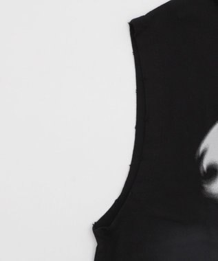 WEGO ノースリーブグラフィックZIPパーカー ブラック