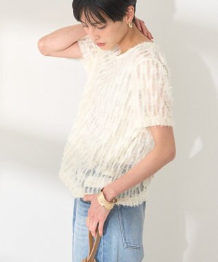 AMERICAN HOLIC チュールフリンジシアーＴシャツ Ivory