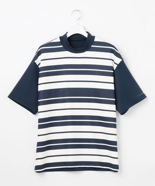 23区GOLF 【23Fondation】【吸水速乾/UVケア】ボーダー モックネック ネイビー系1