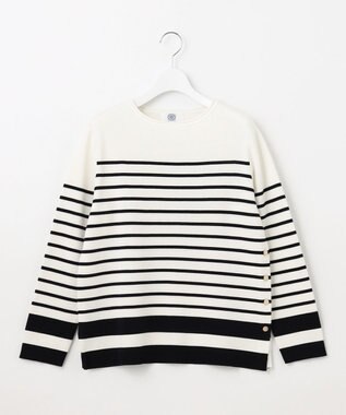 J.PRESS LADIES 【洗える】COTTON ACETATE クルーネック ニット オフ×ネイビー系1