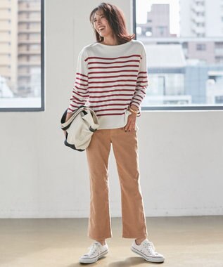 23区 【SLOW】ストレッチ コーデュロイ ストレート フレア パンツ キャメル系
