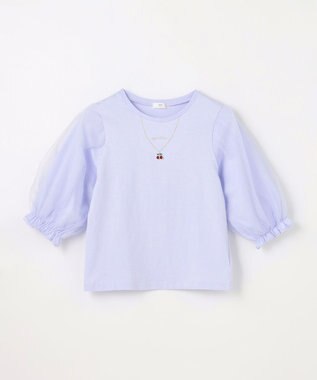 ANY KIDS チュール袖 七分Tシャツ ラベンダー