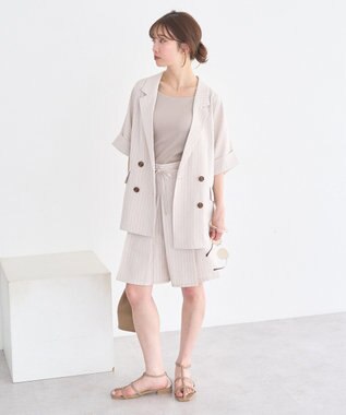 earth music&ecology 【セットアップ対応】リネンライクダブルジャケット Stripe Ivory