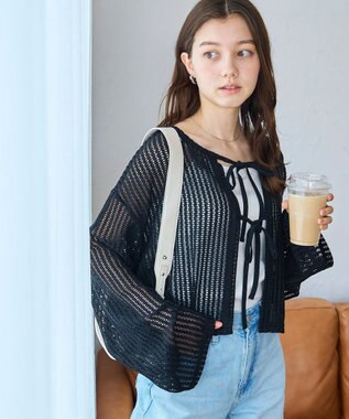 WEGO メッシュリボンカーディガン ブラック