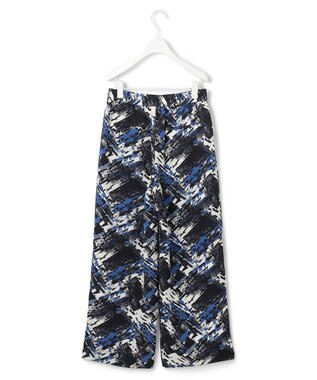 ICB L 【洗える】 ブラッシュプリント ワイドパンツ アゲートブルー系