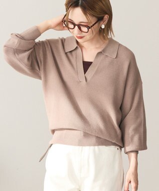 AMERICAN HOLIC バイパチ片畦衿付きニットプルオーバー Gray Beige