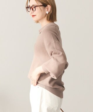 AMERICAN HOLIC バイパチ片畦衿付きニットプルオーバー Gray Beige