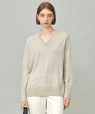 【洗える】コンパクトファインウール Vネックニット