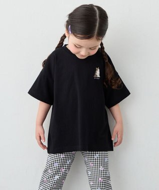 ANY KIDS 【綿100%】バックプリント オーバーサイズTシャツ ブラック×ネコ