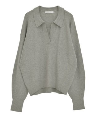 AMERICAN HOLIC バイパチ片畦衿付きニットプルオーバー Gray Mixture