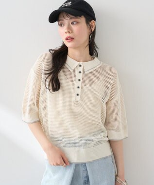 earth music&ecology メッシュポロニットプルオーバー Ivory