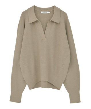 AMERICAN HOLIC バイパチ片畦衿付きニットプルオーバー Gray Beige