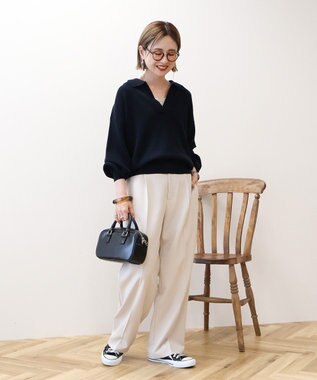 AMERICAN HOLIC バイパチ片畦衿付きニットプルオーバー Navy