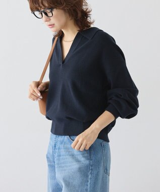 AMERICAN HOLIC バイパチ片畦衿付きニットプルオーバー Navy