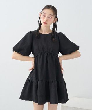 earth music&ecology バックリボンパフスリーブミニワンピース Black