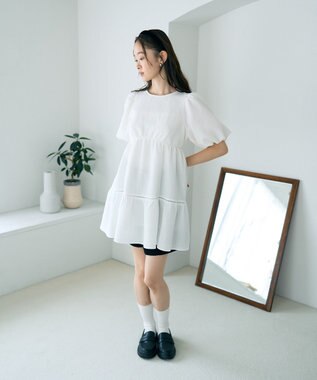 earth music&ecology バックリボンパフスリーブミニワンピース Ivory