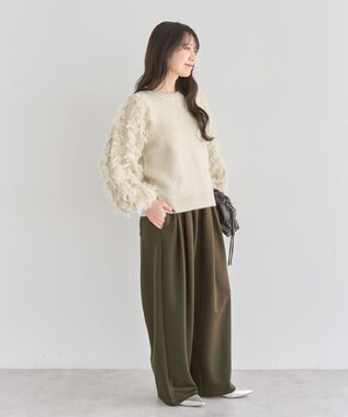 Green Parks ・ｆｕｒｒｙ　ｒａｔｅ　ラメフェザー袖フリンジニット Off White