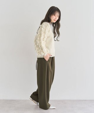 Green Parks ・ｆｕｒｒｙ　ｒａｔｅ　ラメフェザー袖フリンジニット Off White