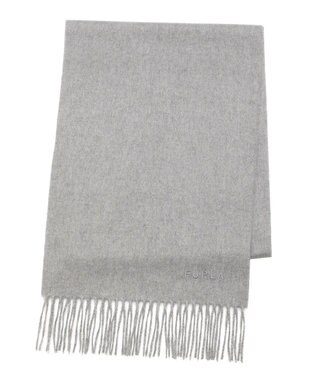 MOONBAT FURLA(フルラ）カシミヤ100％ 無地 マフラー ロゴ刺繍 手洗いOK グレー