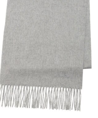 MOONBAT FURLA(フルラ）カシミヤ100％ 無地 マフラー ロゴ刺繍 手洗いOK グレー