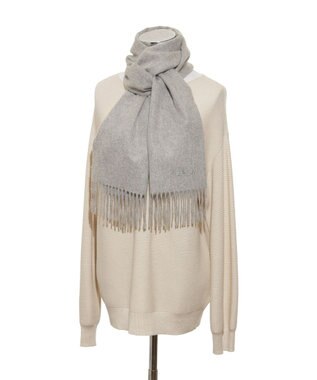 MOONBAT FURLA(フルラ）カシミヤ100％ 無地 マフラー ロゴ刺繍 手洗いOK グレー