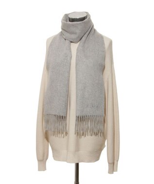 MOONBAT FURLA(フルラ）カシミヤ100％ 無地 マフラー ロゴ刺繍 手洗いOK グレー