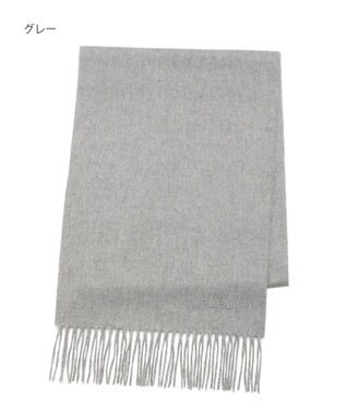 MOONBAT FURLA(フルラ）カシミヤ100％ 無地 マフラー ロゴ刺繍 手洗いOK グレー