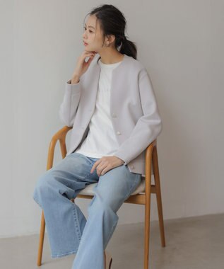 J.PRESS LADIES ダンボールジャージー ブルゾン ライトグレー系