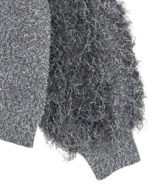 Green Parks ・ｆｕｒｒｙ　ｒａｔｅ　ラメフェザー袖フリンジニット Gray