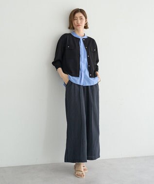 YECCA VECCA ノーカラー7分袖ポケットカーディガン Light Gray