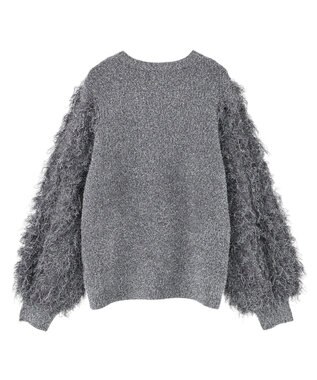 Green Parks ・ｆｕｒｒｙ　ｒａｔｅ　ラメフェザー袖フリンジニット Gray